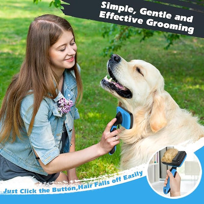 3PCS Dog Brush I Dog Brush for Shedding I Deshedding Dog Brush I Dog Bath Brush I Slicker Brush For Dogs I Dog Comb I Premium Pet Supplies (Blue Black)