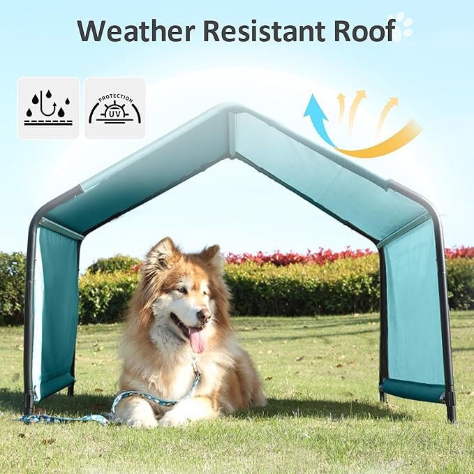 Dog Shade Shelter Outdoor Teal Tent for Large Medium Dogs, 4'x4'x3' Outside Sun Rain Canopy Pet House for Cats Pigs Livestock with Waterproof Roof Ground Nails
