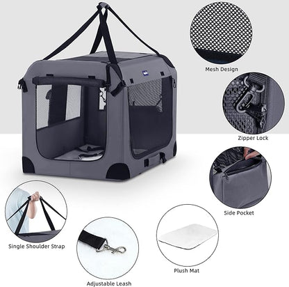 Petprsco Portable Dog Crate - 32"x23"x23" Collapsible Dog Travel Crate for Medium/Large Dogs with Soft Blanket, Foldable Bowl & Poop Bag Dispenser - Indoor & Outdoor Use