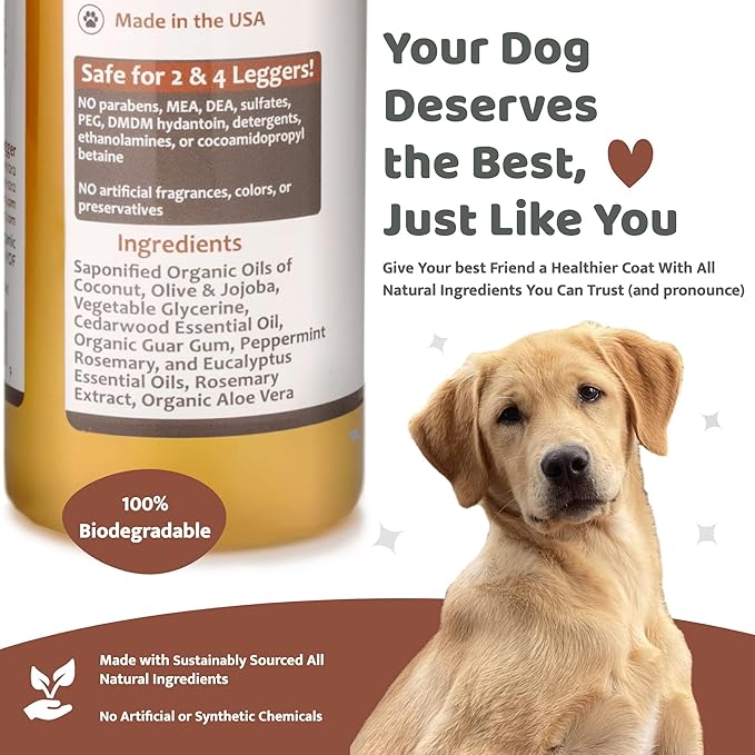 Organic Dog Shampoo and Conditioner USDA Certified - All Natural Concentrated Cedar Dog Shampoo with Peppermint, and Eucalyptus - Dog Shampoo for Itchy Skin - Dog Shampoo for Smelly Dogs 16 oz