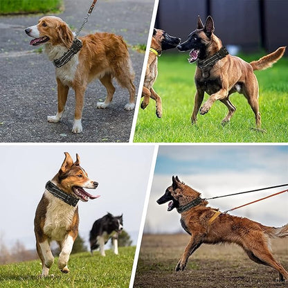 KCUCOP Tactical Dog Collar, Heavy Duty Dog Collar with Handle and Metal Buckle, Military Thick Dog Collars for Medium and Large Dogs(Black-M-Reflective, 1 Patch)