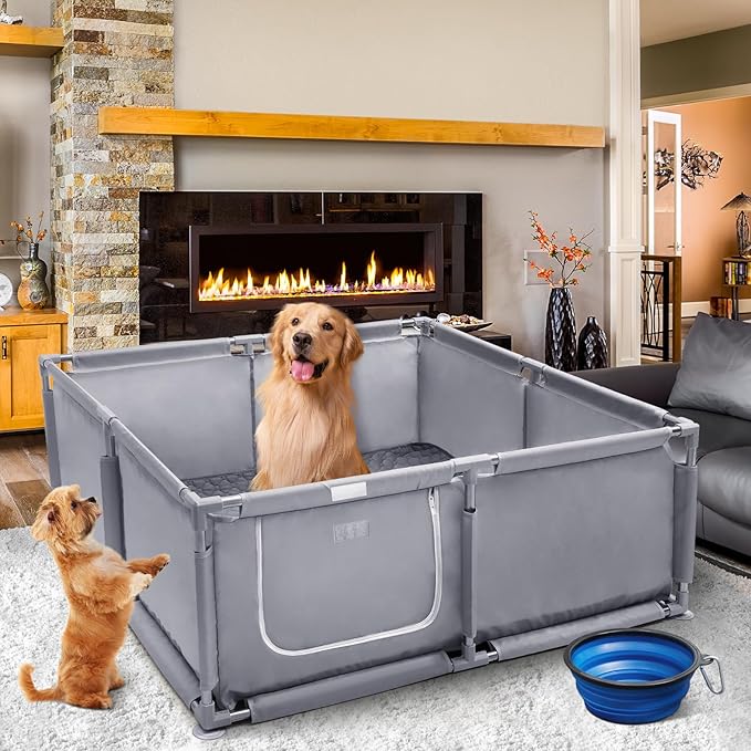 Whelping Box for Dogs and Puppies 48x48x18 inch Pet Whelping Box with Washable Pee Pads and Collapsible Dog Bowl for Medium Small Dogs