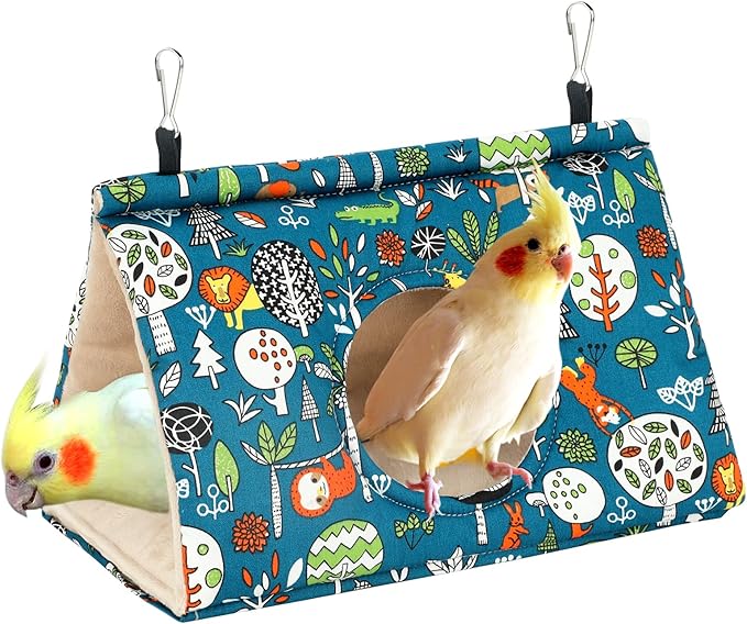 Rypet Winter Warm Bird Nest House - Hanging Hammock Velvet Shed Hut Cage Plush Fluffy Birds Hideaway Sleeping Bed Fuzzy for Parrot Parakeet Cockatiels Budgies Lovebird Mediumï¼_lueï¼