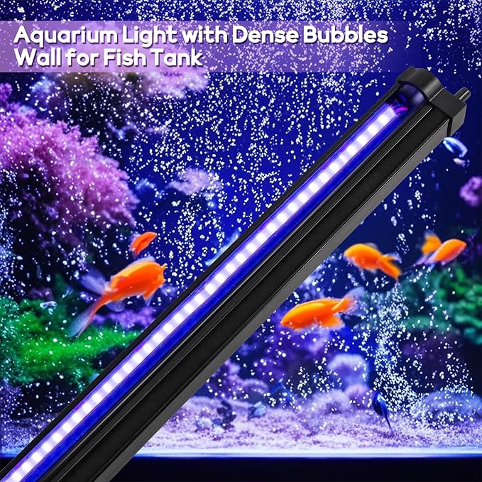 Bubble Fish Tank Light：Ip68 Waterproof Fish Aquarium Lights with Oxygen Boost for 12-17 inch Saltwater Freshwater Tanks -Submersible Led Lights with Remote for Aquatic Pet Plants Lovers