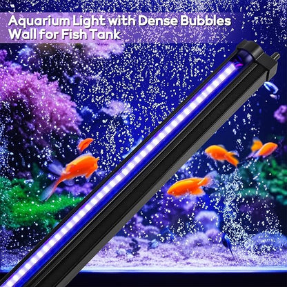 Bubble Fish Tank Light：Ip68 Waterproof Fish Aquarium Lights with Oxygen Boost for 12-17 inch Saltwater Freshwater Tanks -Submersible Led Lights with Remote for Aquatic Pet Plants Lovers