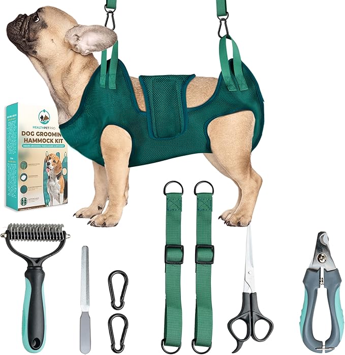 Dog Grooming Hammock for Large Dogs Including Dog Accessories Including Dog Nail Clippers, Dematting Comb, Nail File and Scissor - Dog and Cat Hammock for Grooming - Dog Sling (Small)
