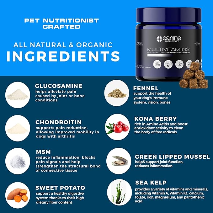 Dog Multivitamin Soft Chews | All-in-One Supplement for Immunity, Joints, Gut & Skin Health | Glucosamine Chondroitin, Vitamins & Probiotics | Roasted Peanut Flavor - 90 Count