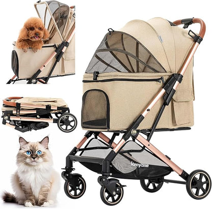 Medium Dog Stroller, Kenyone Pet Stroller for Medium Dogs Up to 55lbs, Lightweight Aluminum Frame, One Click Folding, Large Cat Stroller with No Zip Entry, Detachable Mesh, Multiple Pockets