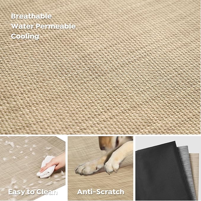 Veehoo Cooling Elevated Dog Bed, Raised Dog Beds for Large Dogs, Outdoor Dog Bed with Guardrail, Upgraded Non-Slip Feet, Breathable Teslin Mesh, Portable Camping Dog Cot, Large, Beige Coffee, CWC2404