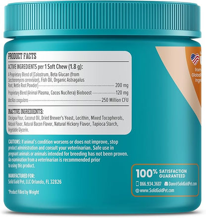 Solid Gold Dog Allergy Relief Chews - Dog Itching Skin Relief & Seasonal Allergies Support - Alaskan Salmon Oil for Dogs Skin, Coat & Immune Support - Bacon Flavor Soft Allergy Chews for Dogs - 60ct