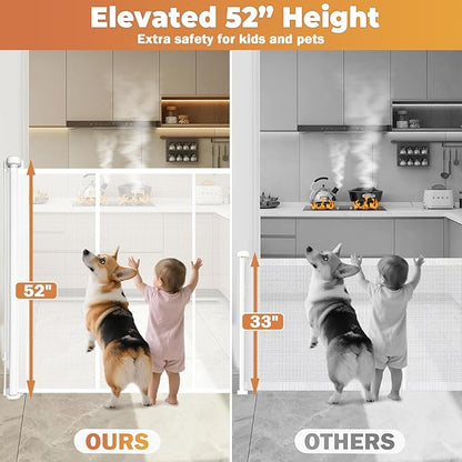 275" Retractable Baby Gates Dog Gate Extra Wide, 52" Tall Child Pet Safety Gate with Reinforced Strips for Stairs, Long Mesh Garage Gates Fence for Outdoor Indoor Large Openings Driveway Decks Patio