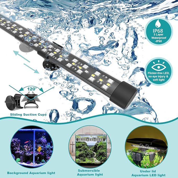 SEAOURA Submersible Aquarium Light for 12 to 23 Inch Fish Tank, 24/7 Cycle Fish Tank Light with Timer, Aquarium Plant Light with Full Spectrum+7 Single Colors, Auto On/Off, Adjustable Brightness