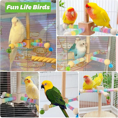 Bird Perch Toy,360°Interactive Rotating Bird Perches for Cage,2-in-1 Wooden Stand Can be Used Inside&Outside Cage,Parrot Toys for Parakeets Lovebirds Conures Budgies Cockatiels
