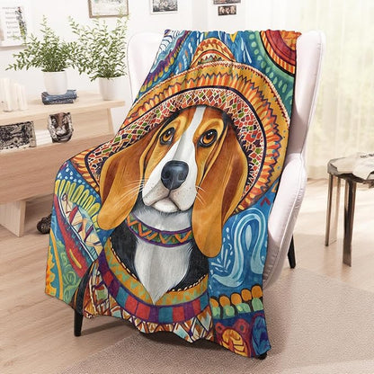 Colorful Dog Blanket, Cozy Flannel Pretty Beagle Throw Blanket for Couch Outdoor, Plush Soft Lightweight Travel Cute Puppy Blankets for Bed Decor and Gifts, for Women Adults Boys Kids 40"x50"