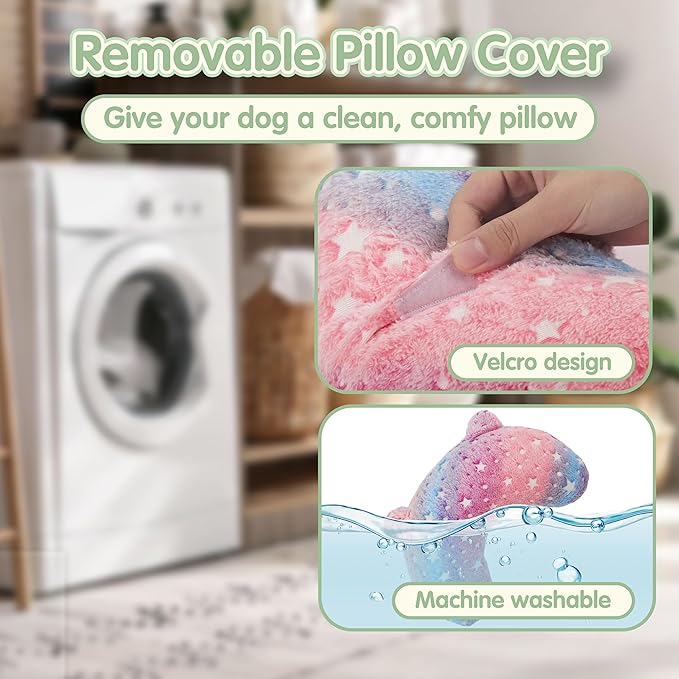 Dog Pillows for Medium Dogs, Glow in The Dark Soft Dog Neck Pillow, U-Shaped Pillow for Cat and Dog, Machine Washable Dog Toy & Dog Birthday Gift (Glow Pink, M)
