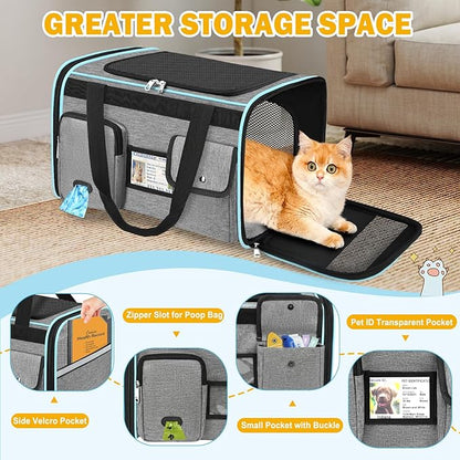 HUANLANG Soft-Sided Cat Carrier Airline Approved,Dog Carriers for Small Dogs Medium Cats,Pet Travel Carrier Up to 20 Lbs,Collapsible Cat Bag