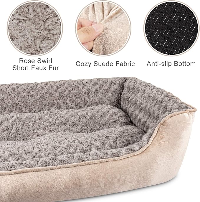 JOEJOY Rectangle Dog Bed for Large Medium Small Dogs Machine Washable Sleeping Dog Sofa Bed Non-Slip Bottom Breathable Soft Puppy Bed Durable Orthopedic Calming Pet Cuddler, Multiple Size, Beige