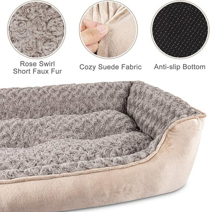 JOEJOY Rectangle Dog Bed for Large Medium Small Dogs Machine Washable Sleeping Dog Sofa Bed Non-Slip Bottom Breathable Soft Puppy Bed Durable Orthopedic Calming Pet Cuddler, Multiple Size, Beige
