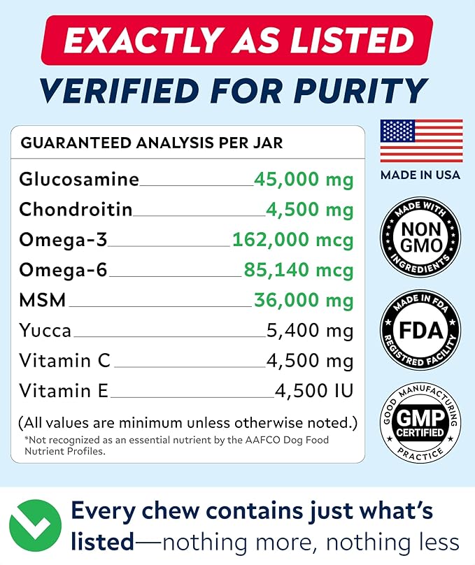 Glucosamine Treats for Dogs - Joint Supplement w/Omega-3 Fish Oil - Chondroitin, MSM - Advanced Mobility Chews - Joint Pain Relief - Hip & Joint Care - Peanut Butter Flavor - 180 Ct - Made in USA