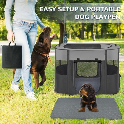 Pet Dog Cat Playpen Tent,Foldable Cat Cage Kennel,Portable Collapsible Puppy Crate for Indoor Outdoor Travel Camping Use with Washable Pad,Water-Resistant Breathable Shade Cover Grey M