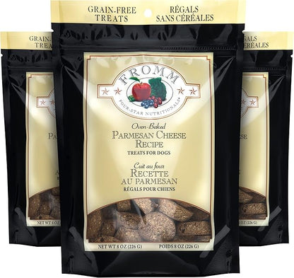 Fromm Four-Star Nutritionals Parmesan Cheese Dog Treats - Premium Oven Baked Dog Snacks - Cheese Recipe - Pack of (3) 8 oz Bags