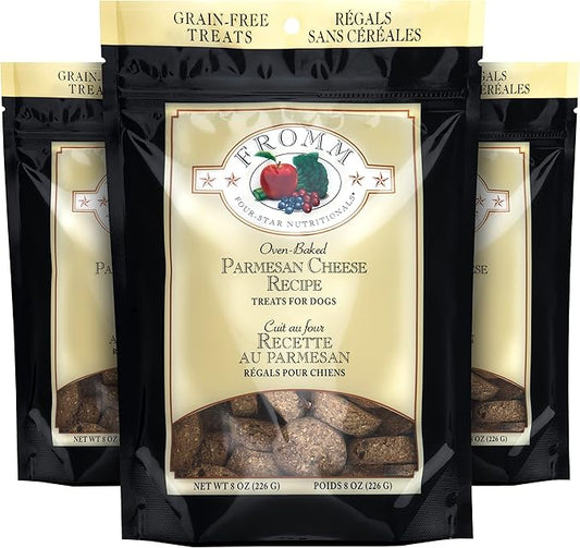 Fromm Four-Star Nutritionals Parmesan Cheese Dog Treats - Premium Oven Baked Dog Snacks - Cheese Recipe - Pack of (3) 8 oz Bags