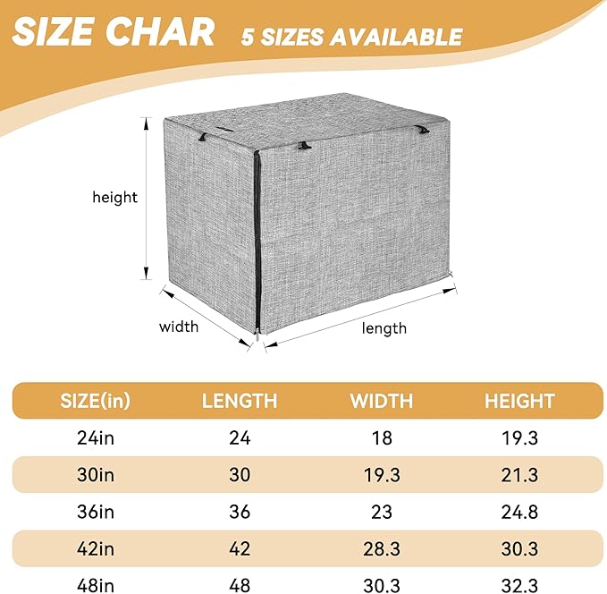 Akinerri Dog Crate Cover - Double Door Waterproof Pet Kennel Cover, Durable 600D Polyester Protective Cage Cover for 24/30/36/42/48 Inch Dog Crate - Grey
