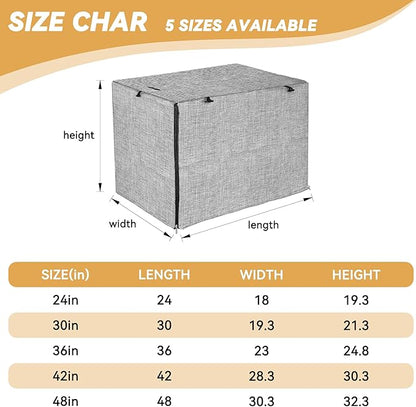 Akinerri Dog Crate Cover - Double Door Waterproof Pet Kennel Cover, Durable 600D Polyester Protective Cage Cover for 24/30/36/42/48 Inch Dog Crate - Grey