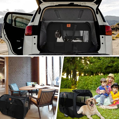 Folding Soft Dog Crate, Collapsible Dog Crate for Large Dogs, Portable Travel Dog Crate, 36"x25"x25" Dog Carrier Travel Bag with Upgrade Fleece Pad