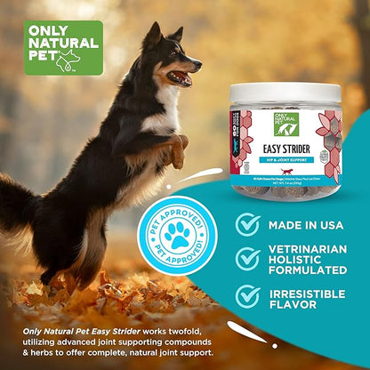 Only Natural Pet Easy Strider Hip and Joint Supplement, All Natural Holistic Glucosamine & Turmeric Formula for Dogs - Made in USA, 60 Soft Chews
