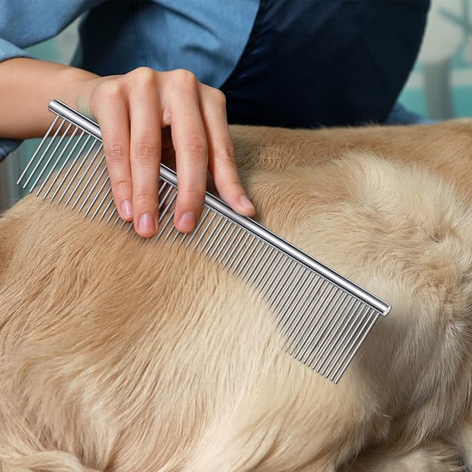 Lallisa 12 Pcs Stainless Steel Dog & Cat Comb, Metal Grooming Tool for Removing Knots, Long and Short Haired Pets Including Dogs, Cats & Others, 7.48 Inch