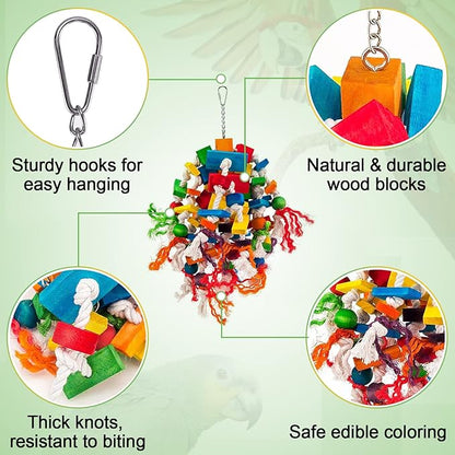Large Parrot Toy - Multicolored Wooden Blocks Tearing Toys for Birds Suggested for African Grey, Macaw and Amazon Parrots