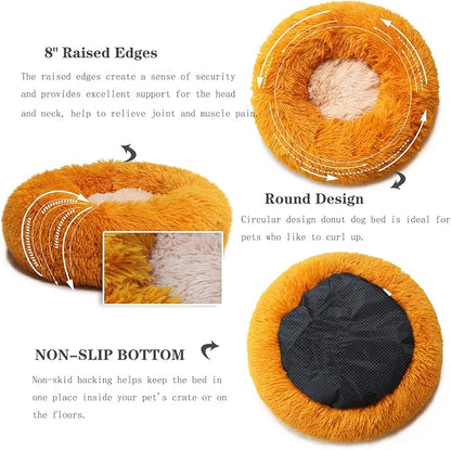 Small Dog Bed for Calming Dog 19 inches Orange Puppy Bed for Extra Small Dog Bed Washble Anti-Anxiety Puppy Bed Machine Washable Cozy Soft Pet Round Bed Fits up to 10-100 lbs