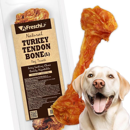 Afreschi Natural Turkey Tendon Bone (L) 1 Unit per Pack, Dog Treats for Signature Series, All Natural Human Grade Puppy Chew, Turkey Sourced from USA, Hypoallergenic, Rawhide Alternative