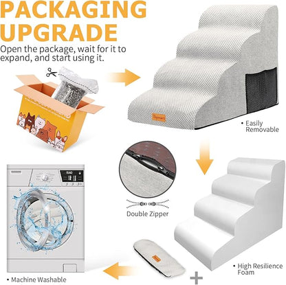 Topmart High Density Foam Dog Steps 4 Tiers,Extra Wide Deep Pet Steps,Non-Slip Pet Stairs,Dog Ramp for Bed,Soft Foam Dog Ladder,Best for Older Dogs Injured,Older Pets,Cats with Joint Pain