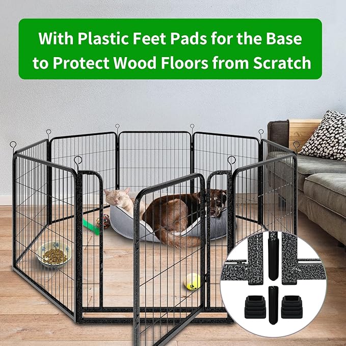 Dog Playpen Outdoor Extra Wide 8 Piece Panels Heavy Duty Dog Fence 32" Height Anti-Rust with Doors Portable for RV Camping Yard, Total 21FT, 35 Sq.ft, Snowy Black