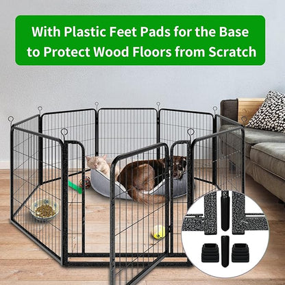 Dog Playpen Outdoor Extra Wide 8 Piece Panels Heavy Duty Dog Fence 32" Height Anti-Rust with Doors Portable for RV Camping Yard, Total 21FT, 35 Sq.ft, Snowy Black