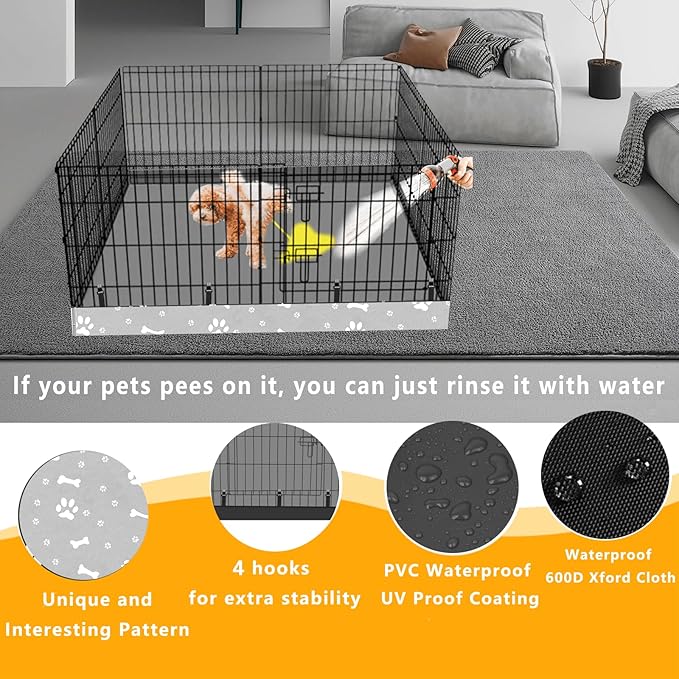 Dog Playpen Square Bottom Pad Fits for 48 Inch 8 Panels Metal Exercise Pet Playpen, Dog Crate Pad Puppy Playpen Pad, Elastic Buckles Connections.(Note: Playpen Not Included) -Gray