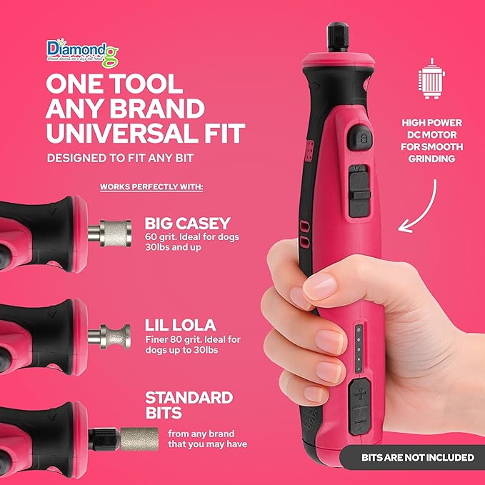 Diamondg Cordless Dog Nail Grinder with Quiet Sound & LED Tip for Large & Small Dogs, 4hrs. Runtime - Electric Dog Nail Trimmer, Heavy Duty Rotary Tool Alternative to Toenail Clippers & Filers