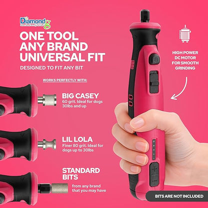 Diamondg Cordless Dog Nail Grinder with Quiet Sound & LED Tip for Large & Small Dogs, 4hrs. Runtime - Electric Dog Nail Trimmer, Heavy Duty Rotary Tool Alternative to Toenail Clippers & Filers