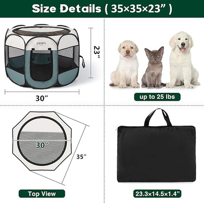 Love's cabin Pet Puppy Dog Playpen, Medium Dog Tent Crates Cage Indoor/Outdoor, Portable Playpen for Cat, Foldable Pop Up Dog Kennel Playpen with Carring Case, Removable Zipper Top, Moss Green