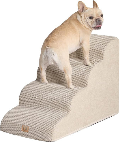 EHEYCIGA Curved Dog Stairs Ramp for High Beds 19.7" H, 4-Step Dog Steps for Small Dogs and Cats, Pet Stairs for High Bed Climbing, Non-Slip Balanced Pet Step Indoor, Beige