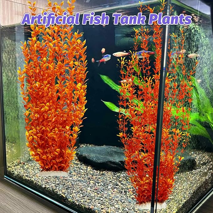Hamiledyi Aquarium Plastic Plants Aquarium Decor Artificial Fish Tank Plants,Tall Fish Tank Decorations, Extra Large Aquarium Plant 23.6-inch Tall,2PCSï¼_range Style Aï¼