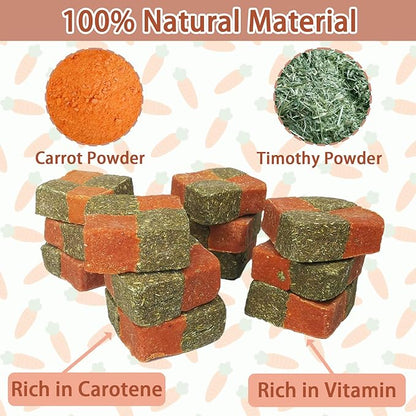 Fhiny 12 PCS Rabbit Carrots Chew Toys, Natural Timothy Hay Biscuit Cubes Rabbit Carrot Molar Treats Small Pet Snacks for Bunny Hamster Chinchilla Guinea Pig or Other Small Animals