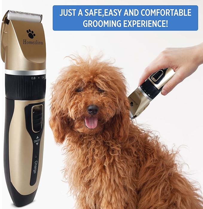 Dog Grooming Shaver Kit Clippers Low Noise Rechargeable Cordless Electric Quiet Hair Clippers Set for Dogs Cats Pets (Gold)