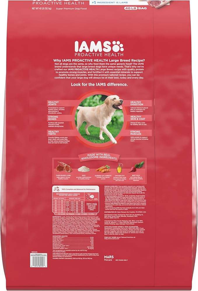Iams Large Breed Adult Dry Dog Food Lamb & Rice Recipe, 40 lb. Bag
