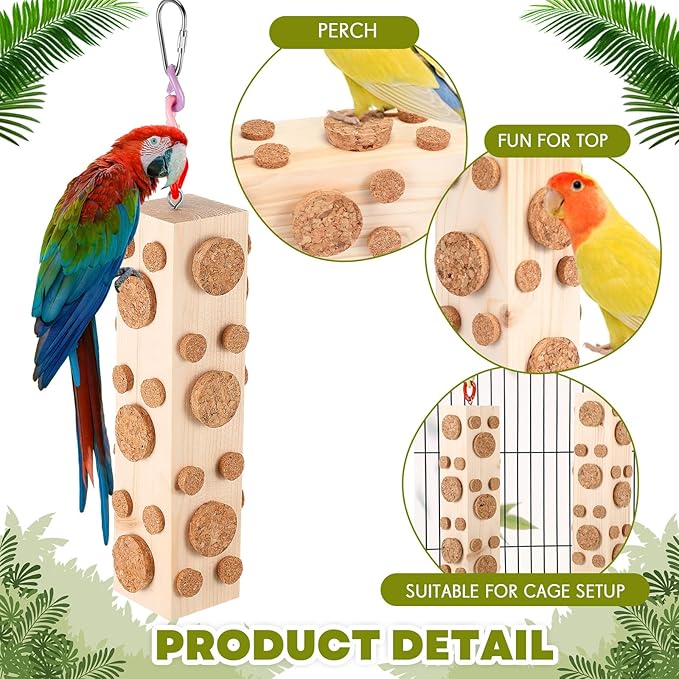 Skyygemm 2 Pcs Bird Parrot Chew Toys Wooden Foraging Hanging for Birds Parrots Cork Stopper Toys Cage Woodpecker Feeding Toy for Macaws, Small Parakeets Conure Budgies Finches Cockatiel