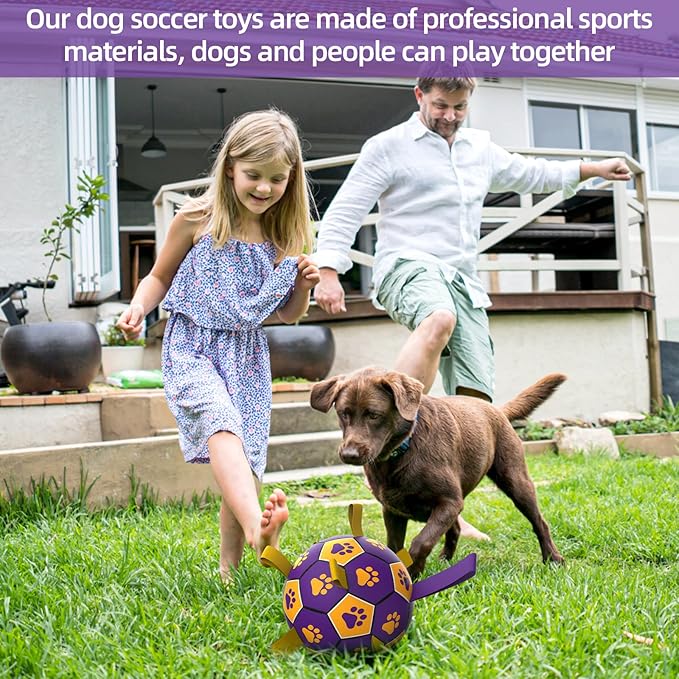 QDAN Dog Ropes Toys Soccer Ball with Straps, Interactive Dog Toys for Tug of War, Puppy Birthday Gifts, Dog Tug Toy, Dog Water Toy, Durable Dog Balls for Medium & Large Dogs（8 Inch）