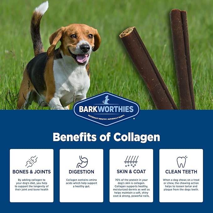 Barkworthies Plain Collagen Stick Dog Treats, 6-Inch, 8-Count