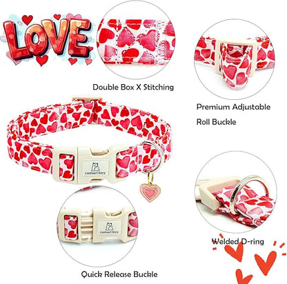 Lionheart glory Valentine's Day Collar, Red Hearts Dog Collar for X-Small Cute Dog Collars Spring Female Pet Gift Adjustable Heavy-Duty Puppy Collar Plastic Buckle